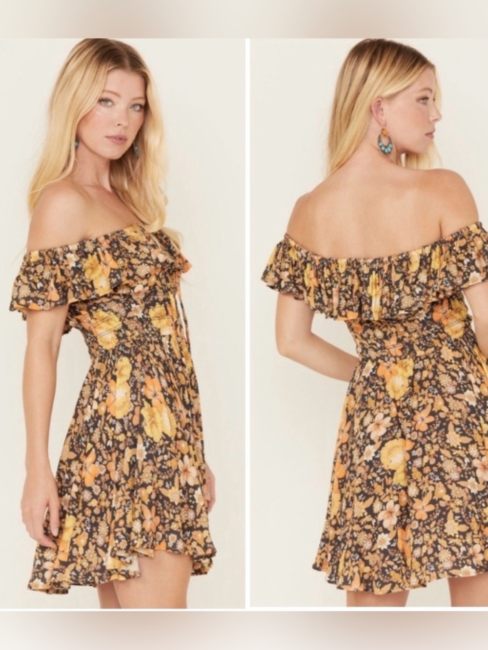 Spell Hibiscus Lane Off-Shoulder Sun Dress-Licorice Small